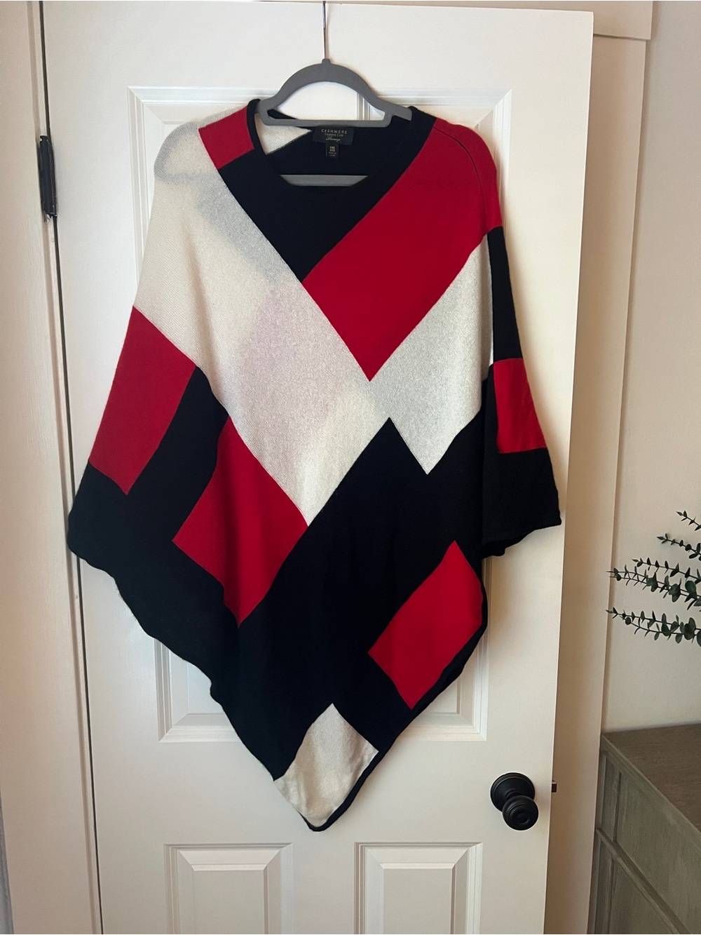 Charter Club Red Black White Cashmere Colorblock Poncho